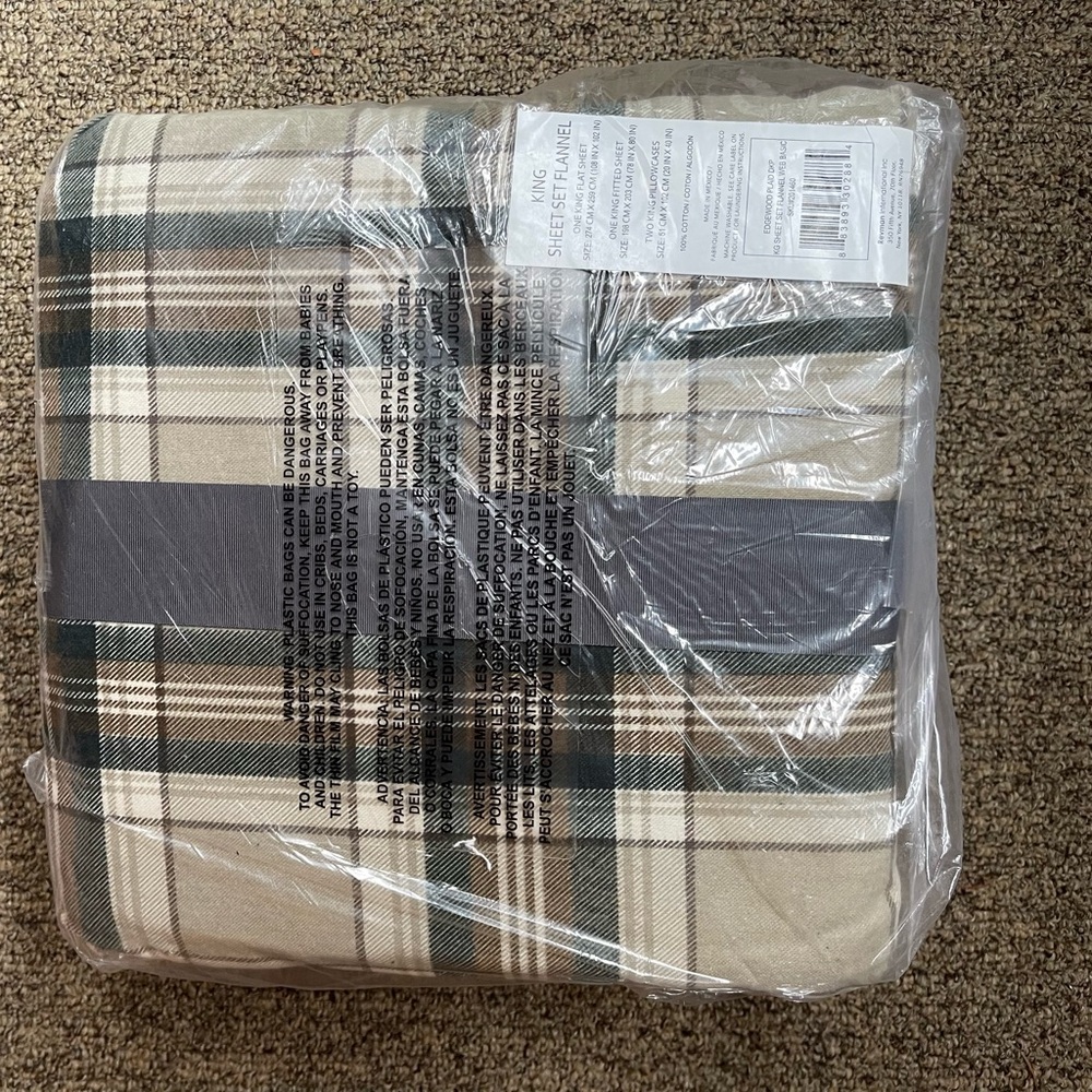 Eddie Bauer Flannel King Sheet Set Edgewood Plaid New - Picture 2 of 4